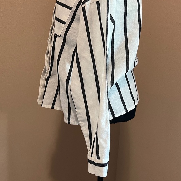 LULUS Amelia Dawn Off-White Striped Long Sleeve Button-Up Top (Size M) - Picture 6 of 16